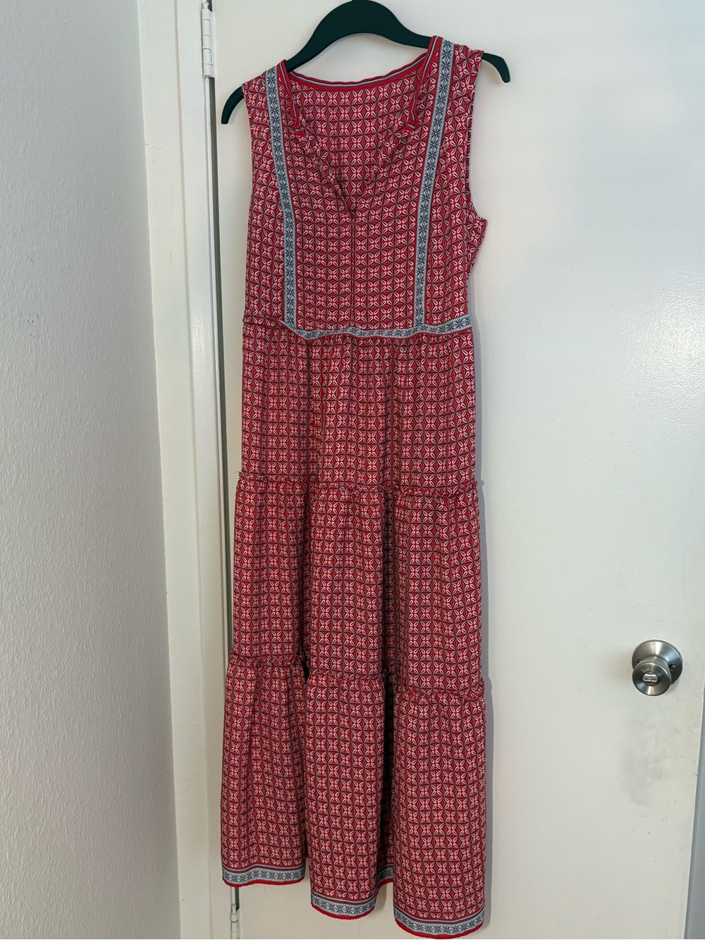 Sleeveless Red Printed Tiered Maxi Dress